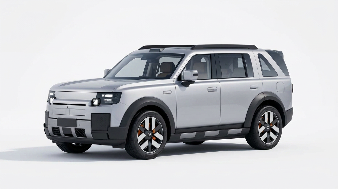 Original AI render of a modern boxy SUV concept on a white background